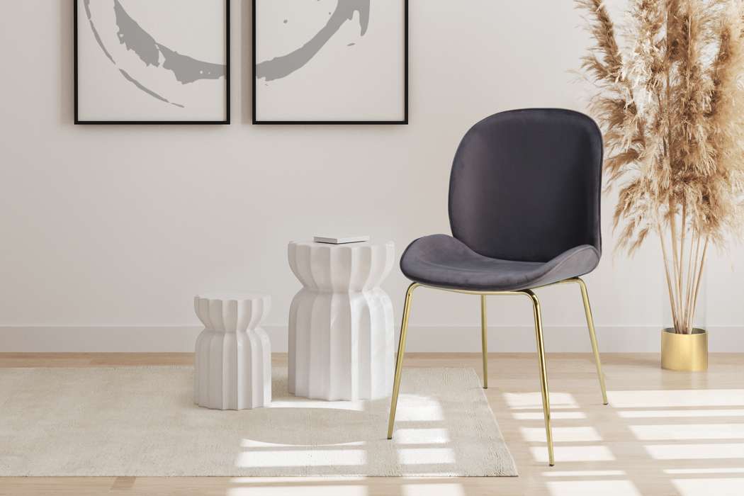 Charlize 110 Chair Set of 2 Gray / Brass - Afbeelding 3