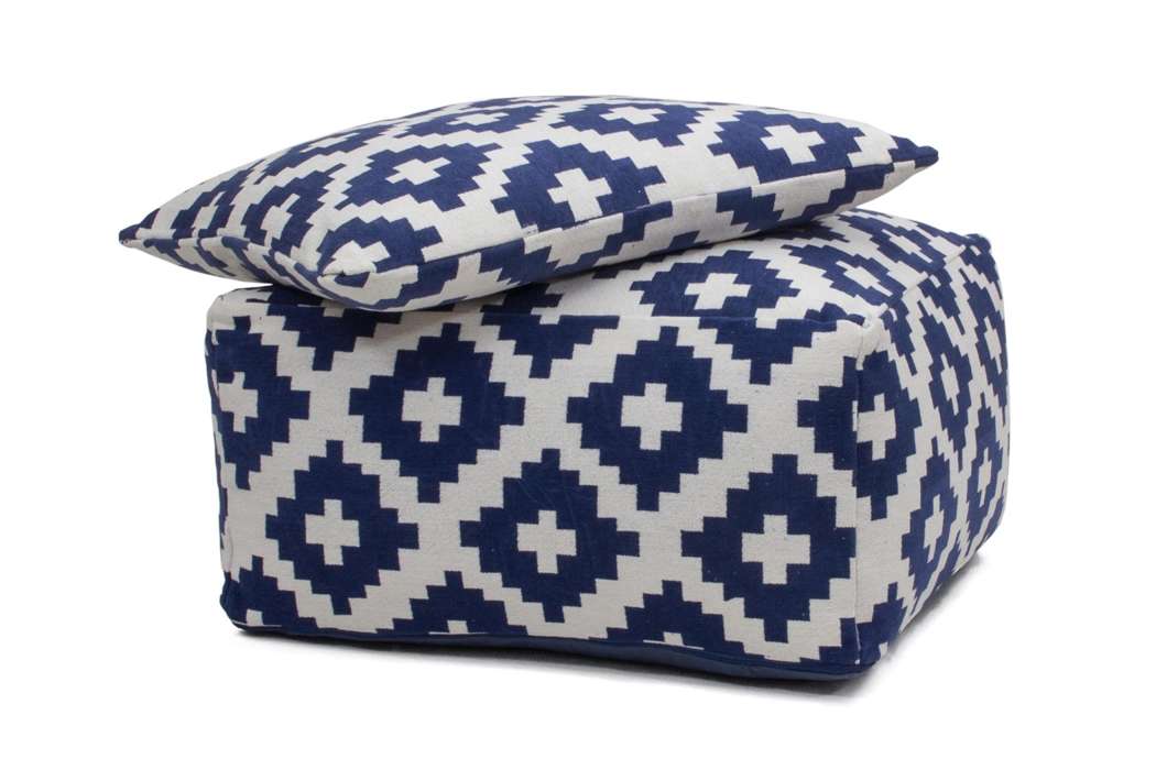 Unwind poef & kussen Set 260 wit / blauw 80cm x 80cm