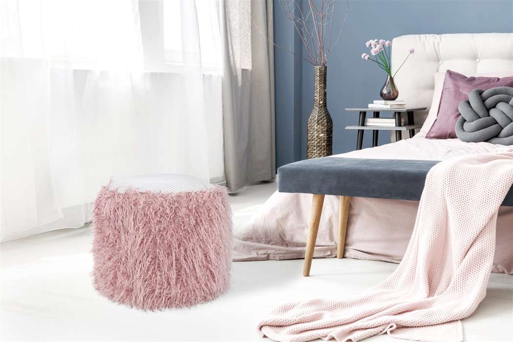Fake fur poof Bobtail 125 roze/grijs - Afbeelding 2