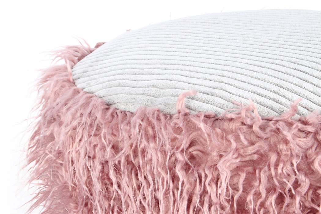 Fake fur poof Bobtail 125 roze/grijs - Afbeelding 3