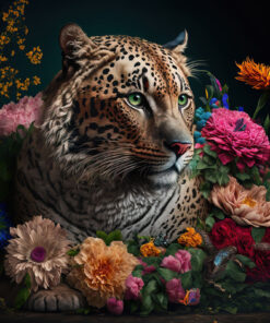 Glasschilderij met 3D reliëf 120x80cm Panter met bloemen