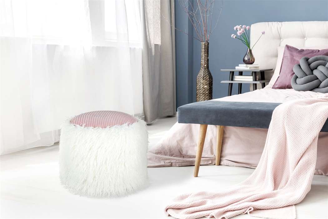 Fake fur poof Bobtail 125 wit/roze - Afbeelding 2