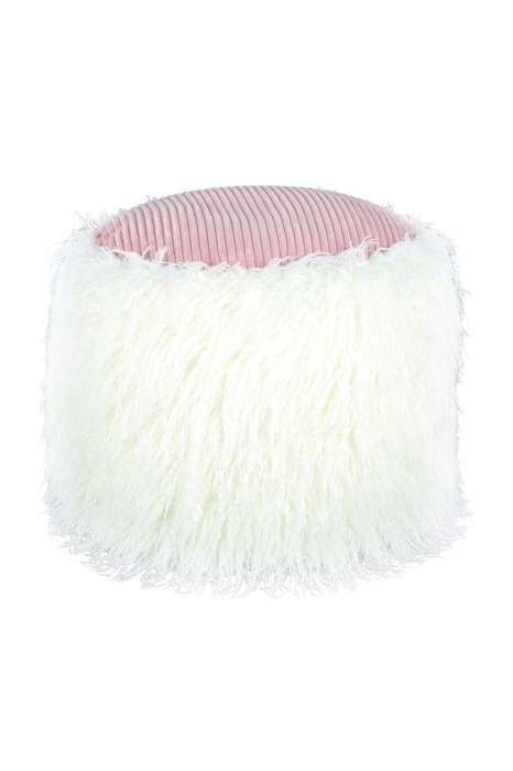 Fake fur poof Bobtail 125 wit/roze