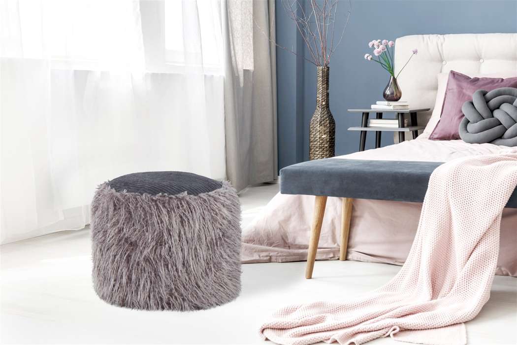 Fake fur poof Bobtail 125 donkergrijs / zwart - Afbeelding 2