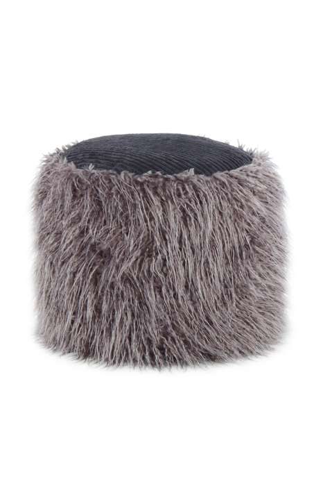 Fake fur poof Bobtail 125 donkergrijs / zwart