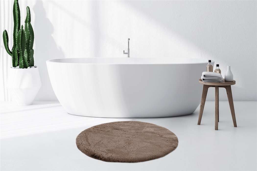 Badmat Rabbit rond 100cm donker beige - Afbeelding 2