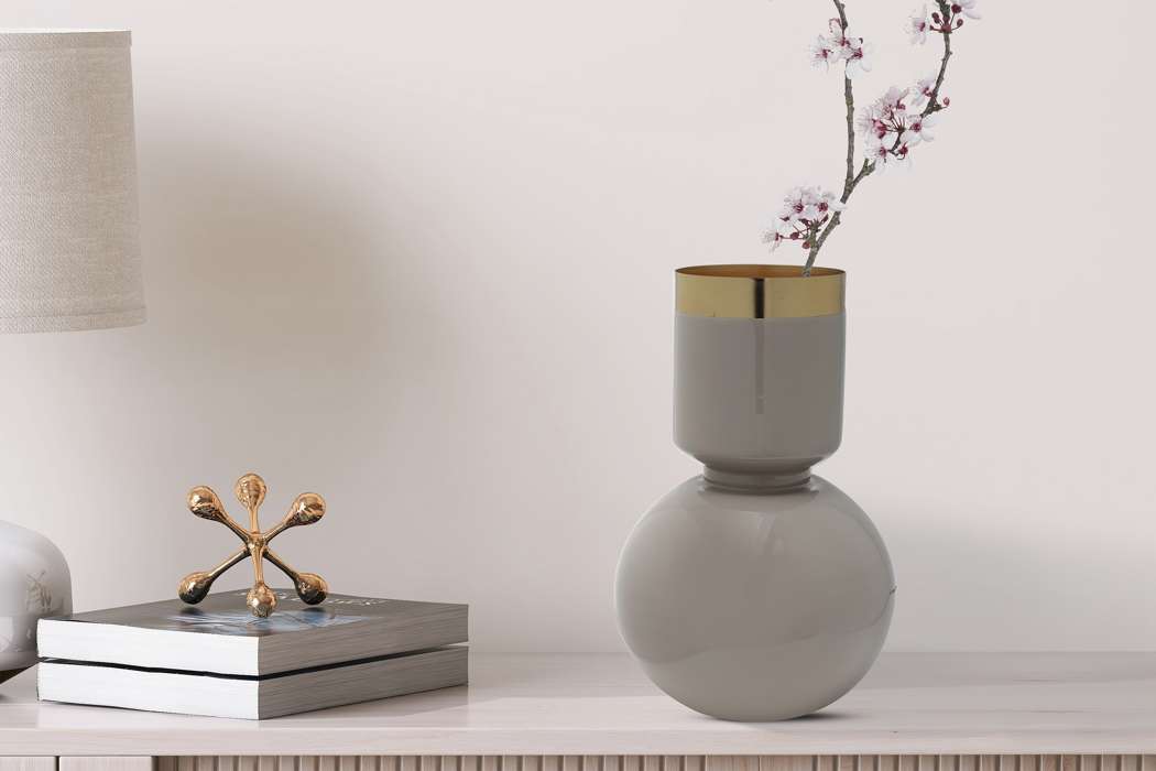 Vaas Art Deco 2125 taupe/goud - Afbeelding 2