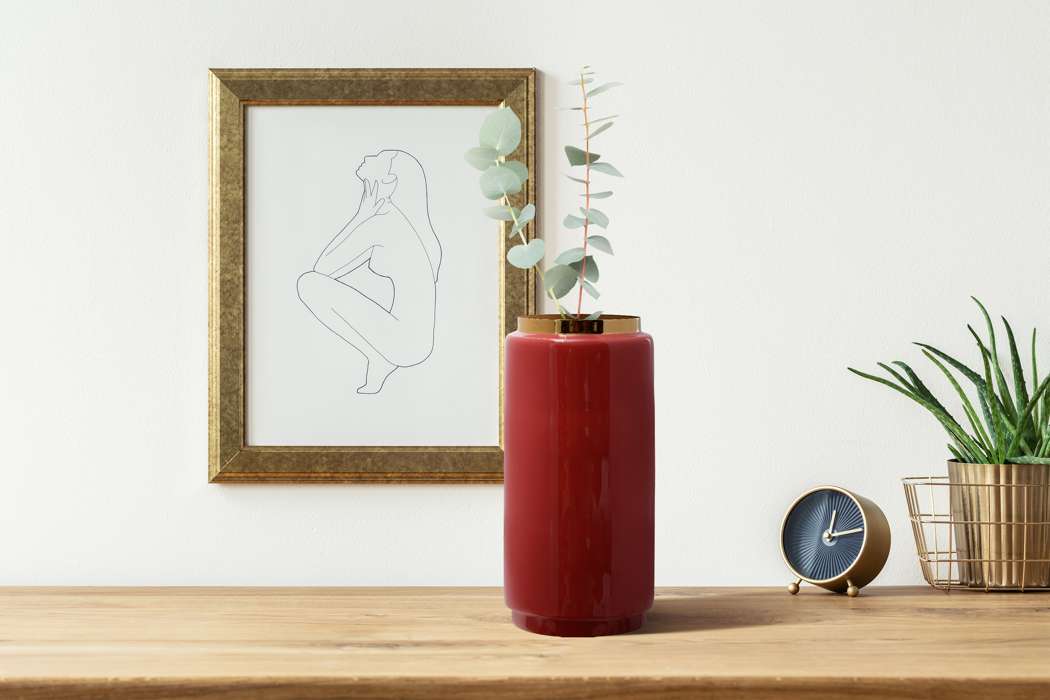 Vaas Art Deco 455 koraal rood/goud - Afbeelding 2
