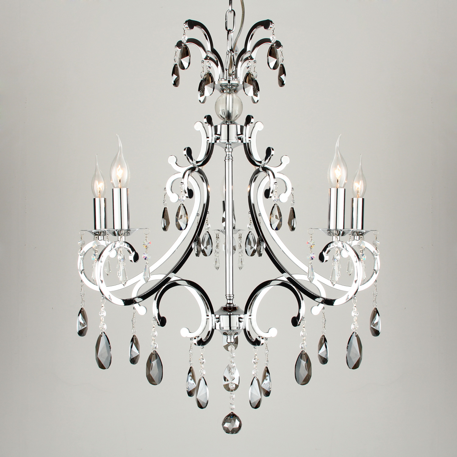 Hanglamp Luzia 5L chroom, fumé drops
