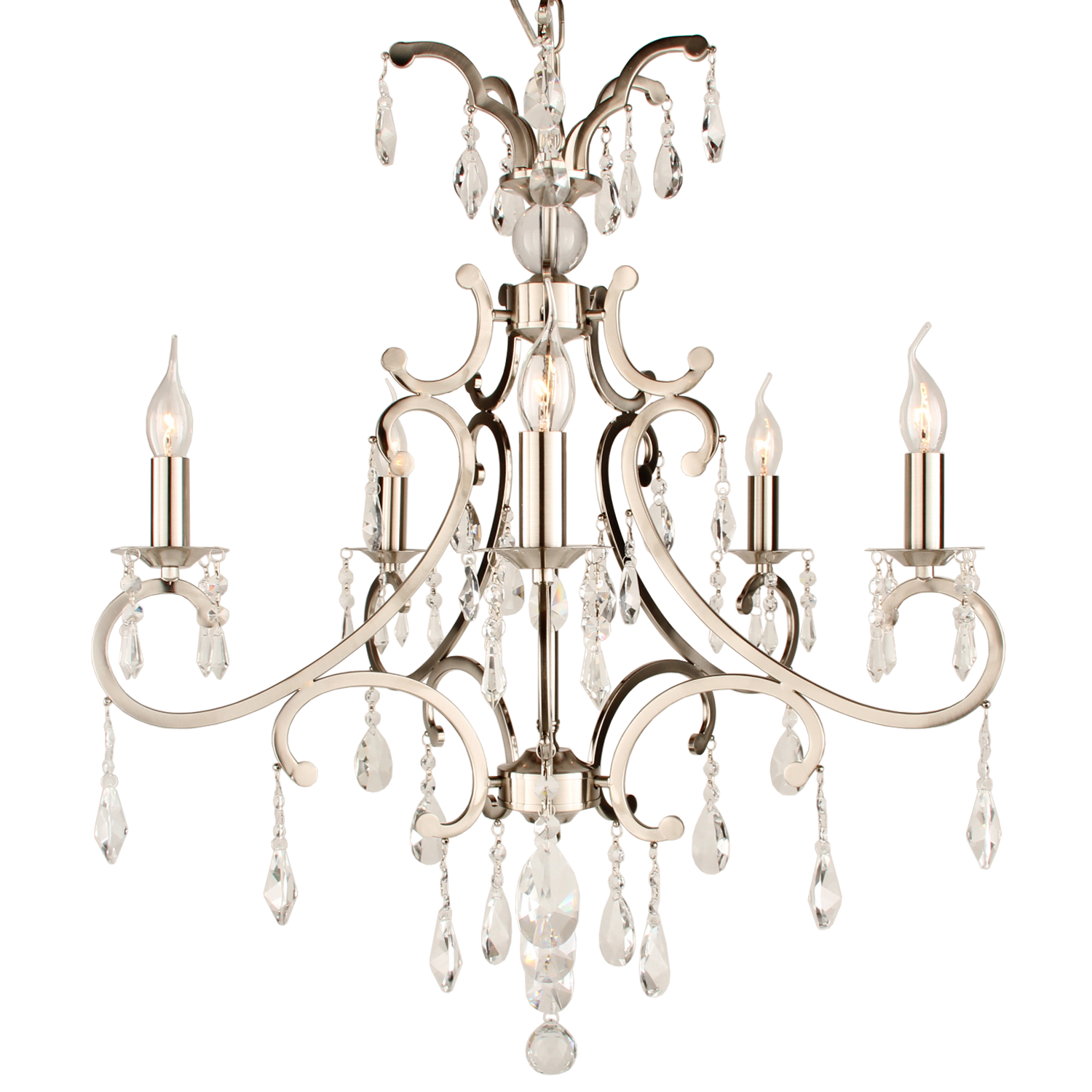 Hanglamp Luzia 5L nikkel en drops