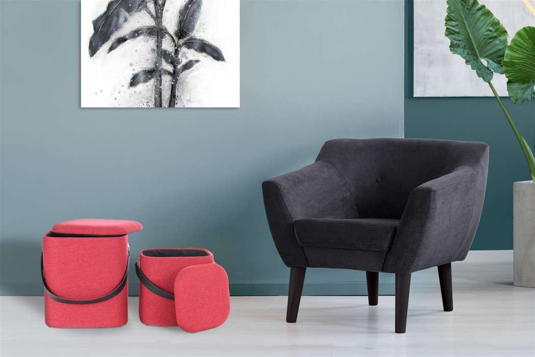 Hocker Arabella 225 set van 2 rood/ zwart - Afbeelding 2