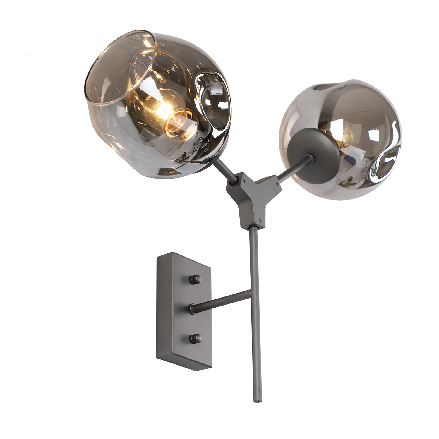 Wandlamp Laurenzo 2L grijs + fume glas - Afbeelding 3