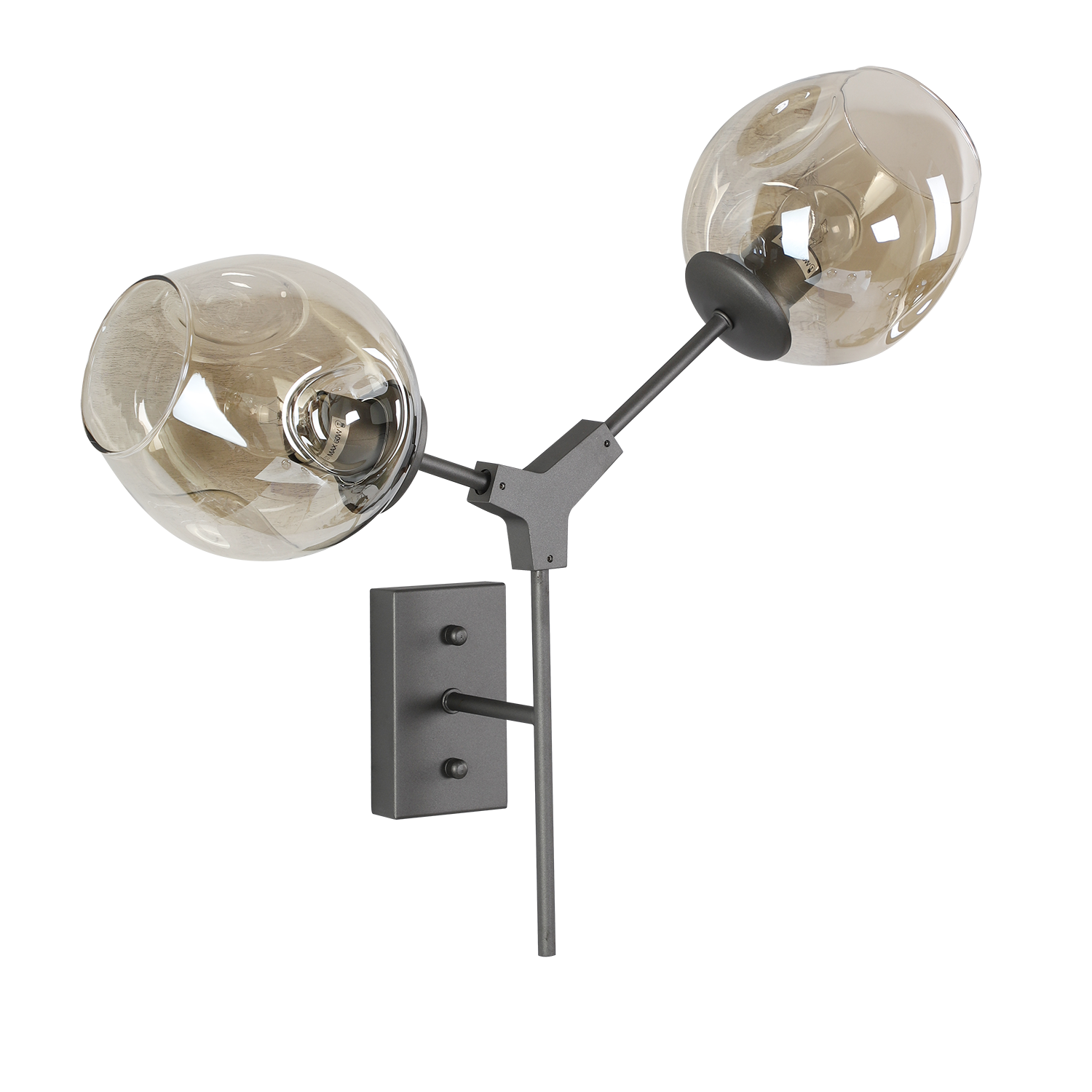 Wandlamp Laurenzo 2L grijs + Amber glas - Afbeelding 2