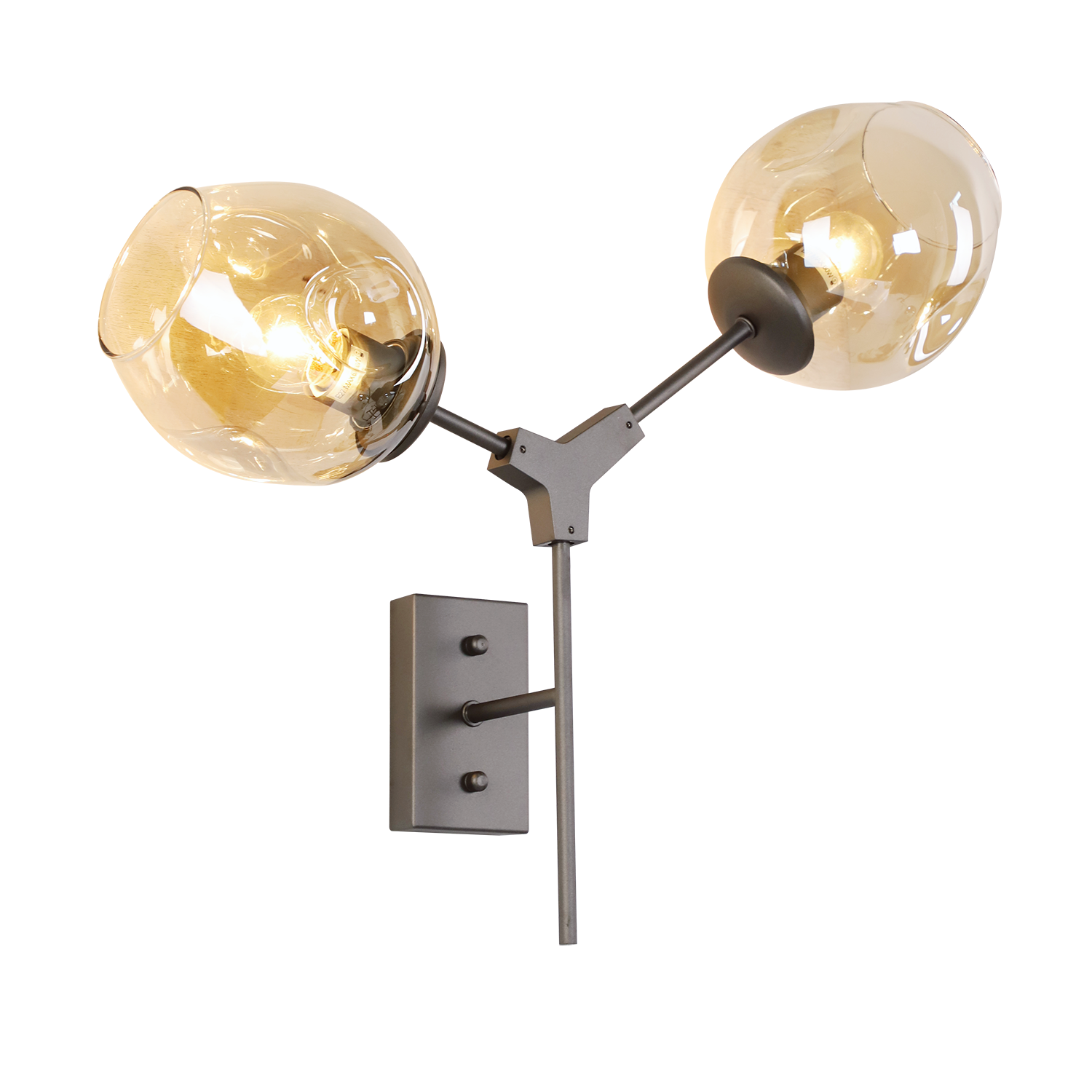 Wandlamp Laurenzo 2L grijs + Amber glas - Afbeelding 3
