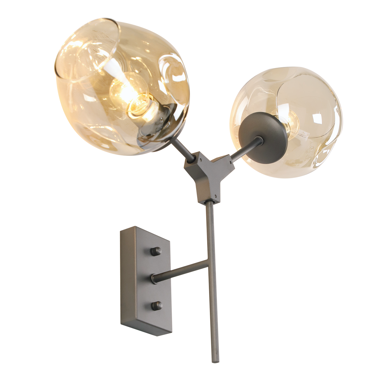 Wandlamp Laurenzo 2L grijs + Amber glas - Afbeelding 4