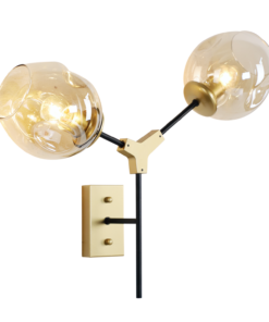 Wandlamp Laurenzo 2L zwart, goud + Amber glas