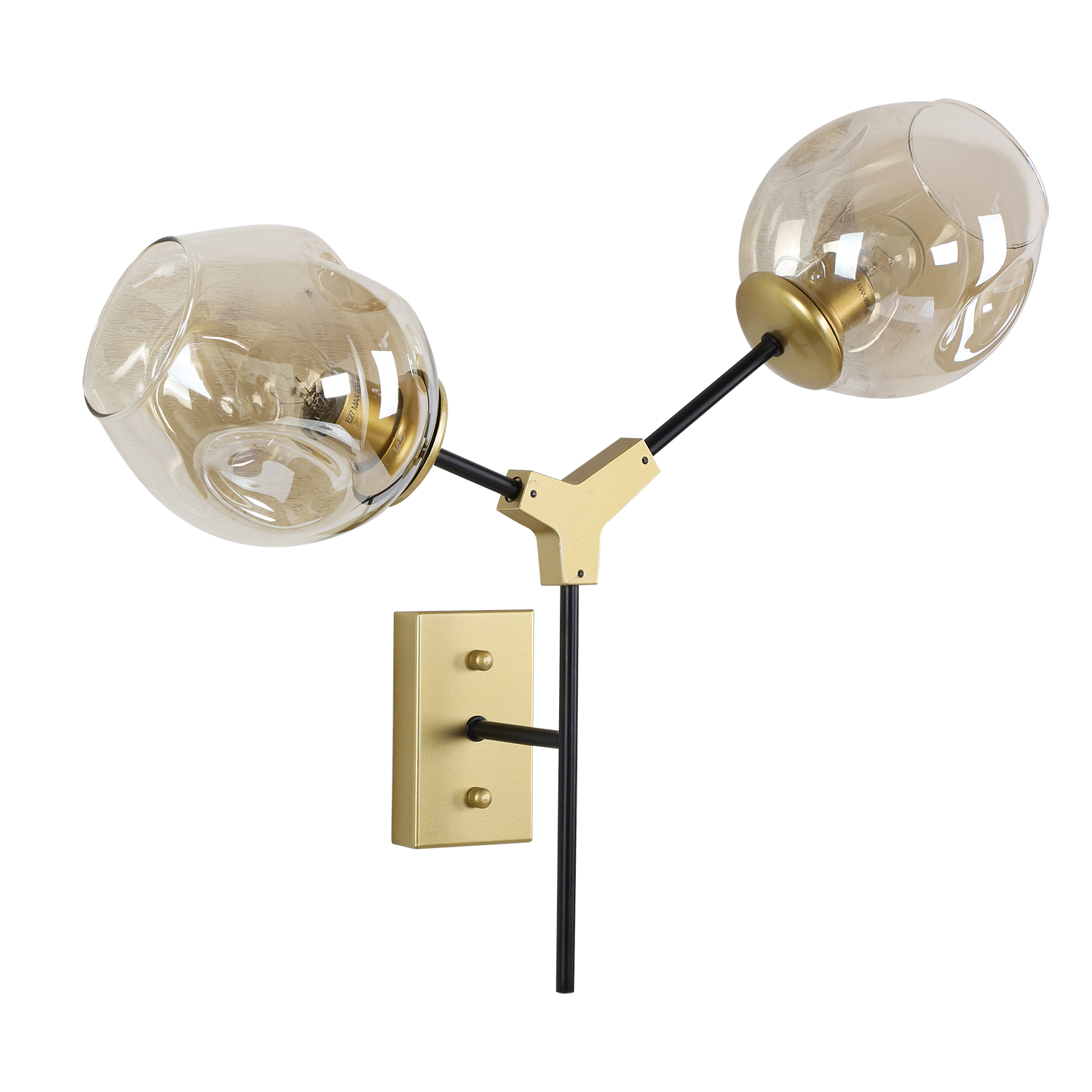 Wandlamp Laurenzo 2L zwart, goud + Amber glas - Afbeelding 2
