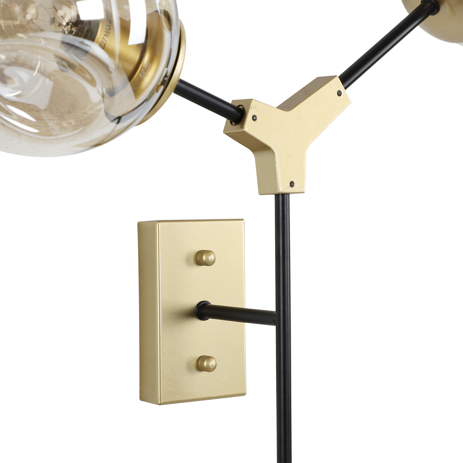 Wandlamp Laurenzo 2L zwart, goud + Amber glas - Afbeelding 3
