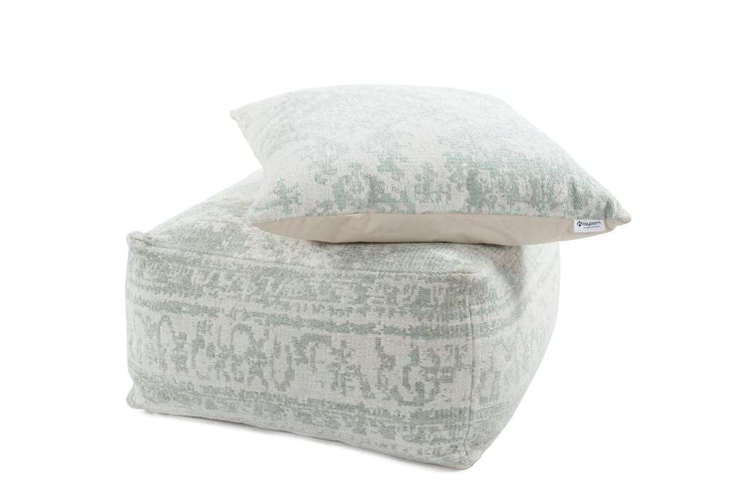 Pouf en kussen set ivoor/mint