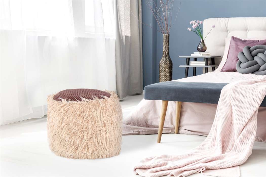 Fake fur poof Bobtail 125 beige/brown - Afbeelding 2