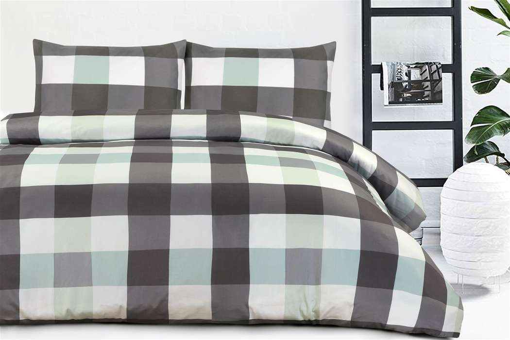 Bed linen Nevada 100-FR anthracite / mint 220cm x 240cm / 65cm x 65cm (2 pieces) - Afbeelding 2