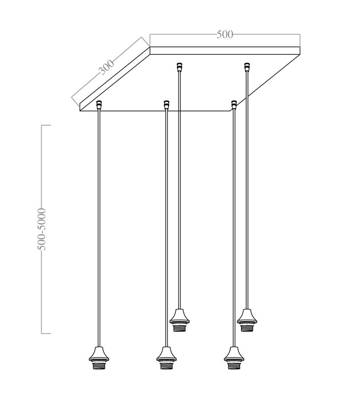 Alternative view of Hanging lamp Vilmar 5-L black 5 meter