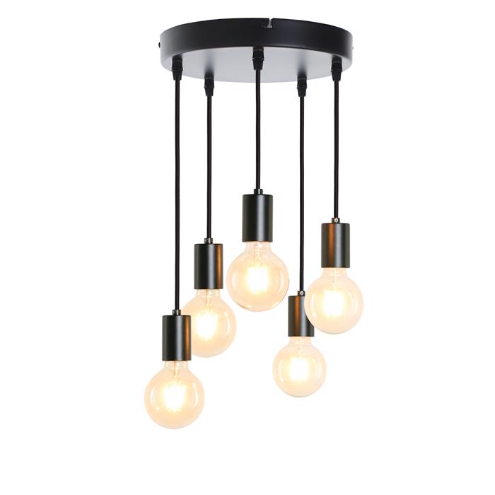 Hanglamp Denmark 5 lichts rond zwart