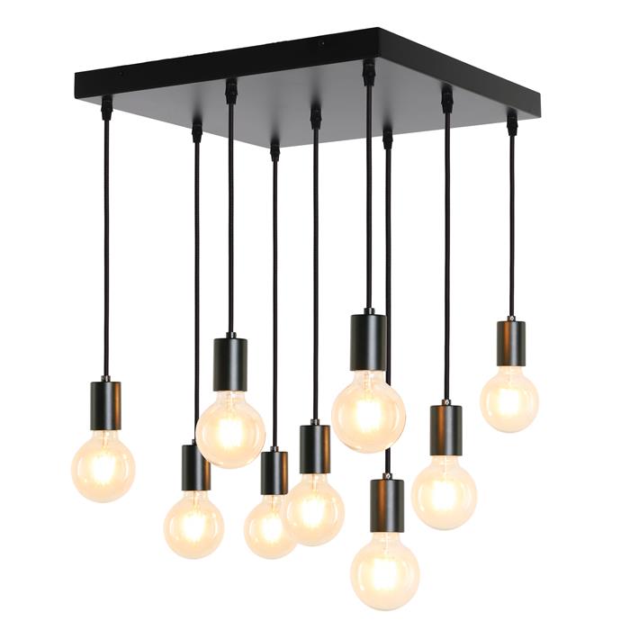 Hanglamp Denmark 9 lichts vierkant zwart