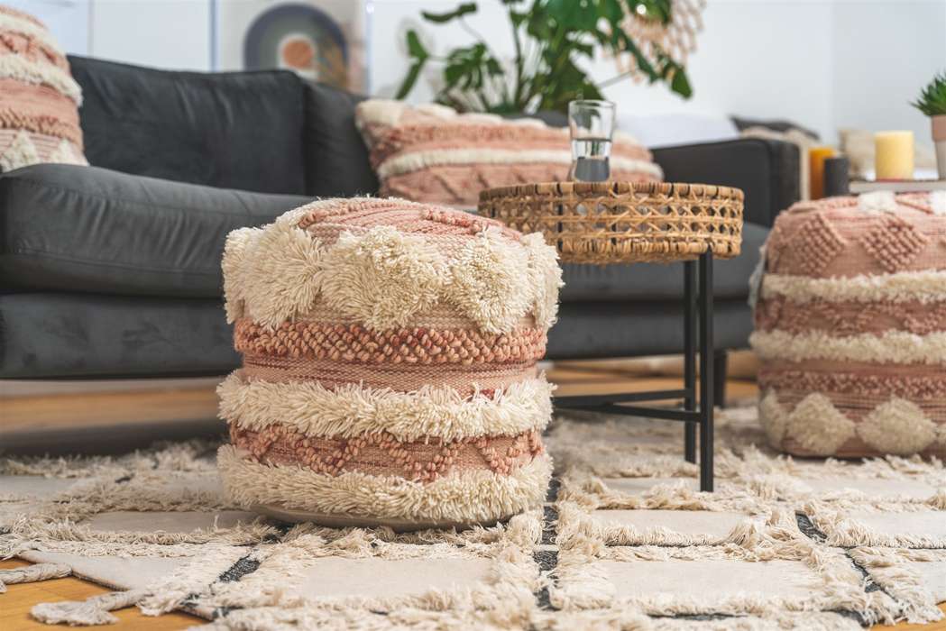 Pouf Bohist 225 pink / cream 35cm x 35cm - Afbeelding 2