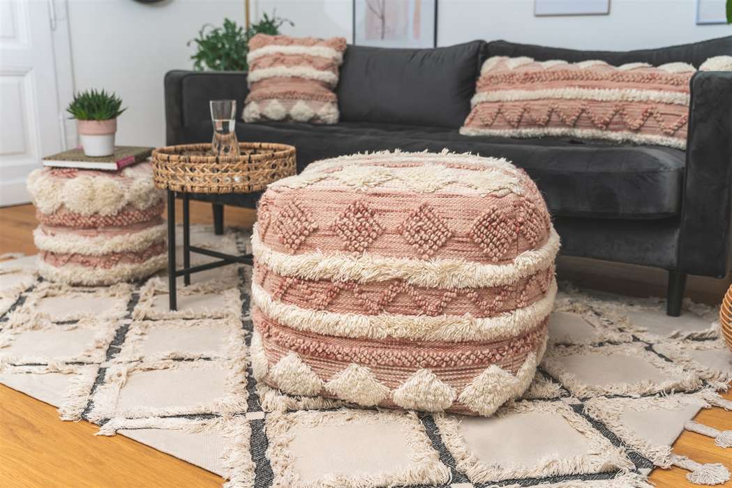 Pouf Bohist 225 pink / cream 50cm x 50cm - Afbeelding 3