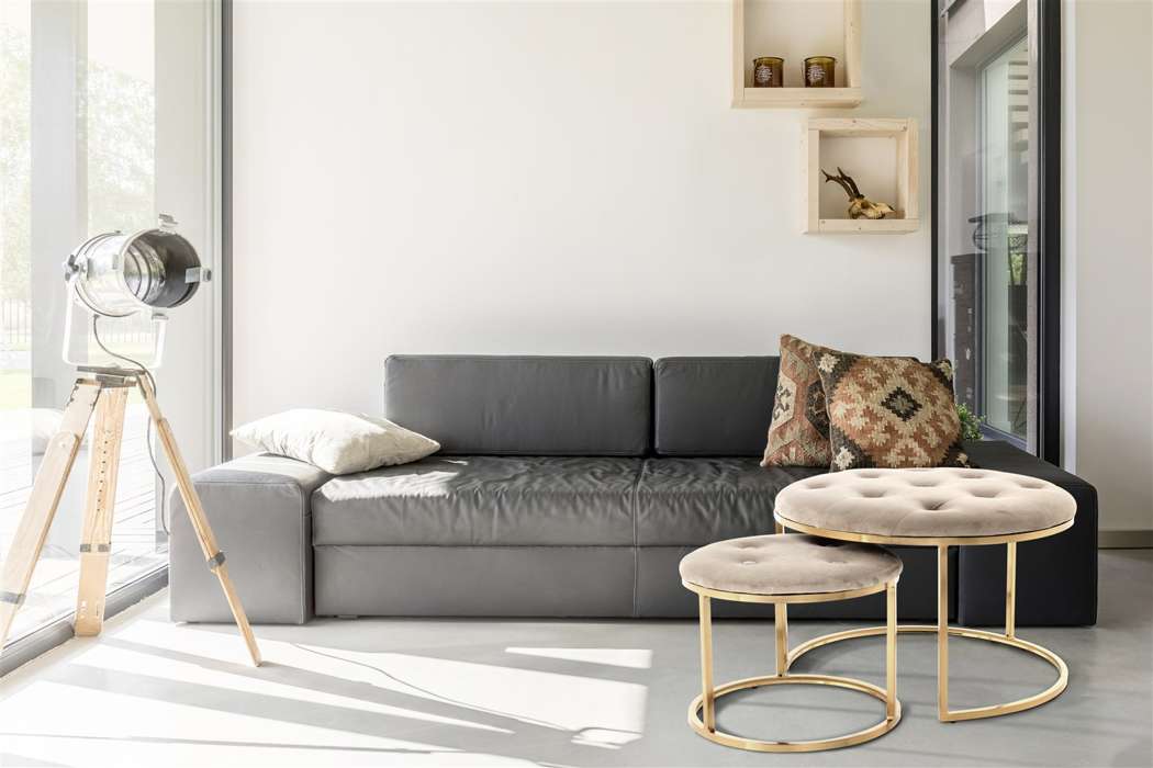 Stool Myla 100 set of 2 taupe / gold - Afbeelding 3