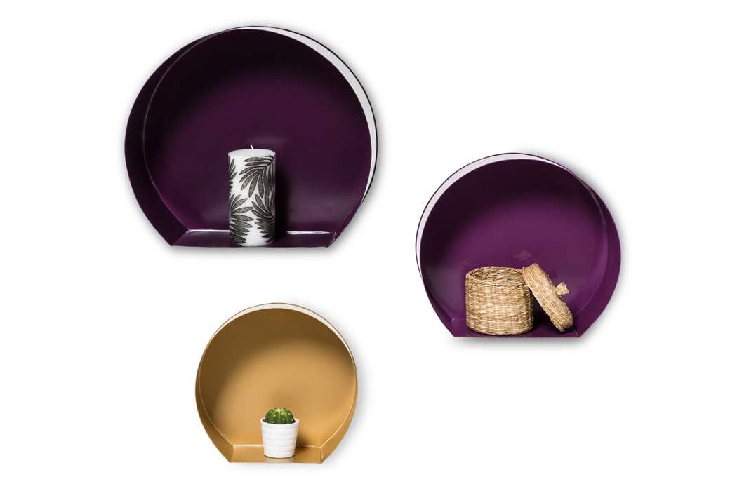 Wandregal-Set Triple 125 set van 3 pruim / pruim / goud - Afbeelding 2
