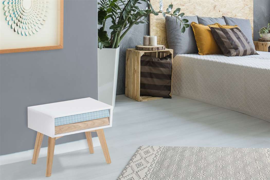 Nachttafel Hailey wit/blauw/hout - Afbeelding 2